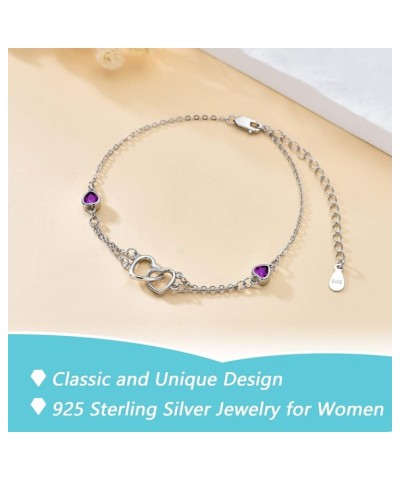 Anklet/Bracelet for Women Valentine's Day Gifts Sterling Silver Birthstone Jewelry Cubic Zirconia Double Heart Birthstone Ank...