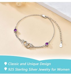 Anklet/Bracelet for Women Valentine's Day Gifts Sterling Silver Birthstone Jewelry Cubic Zirconia Double Heart Birthstone Ank...