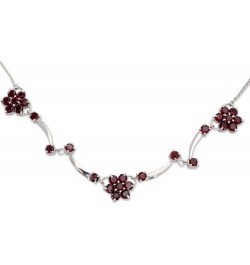 Handmade Garnet Floral Necklace Flowers on .925 Sterling Silver from India Rhodium Plated Red Pendant Birthstone [17 in min L...