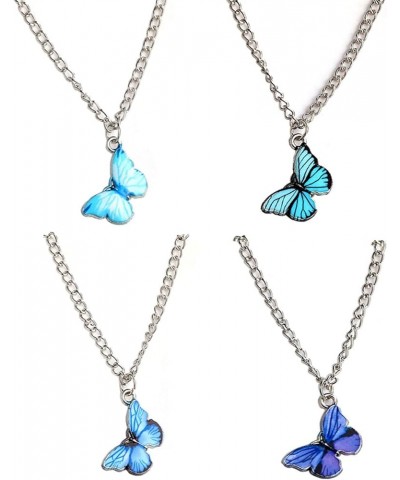 4/5 Pcs Retro Colorful Butterfly Thin Chain Link Pendant Necklace Sets for Women Teen Girl 14K Silver Plated Adjustable Anima...