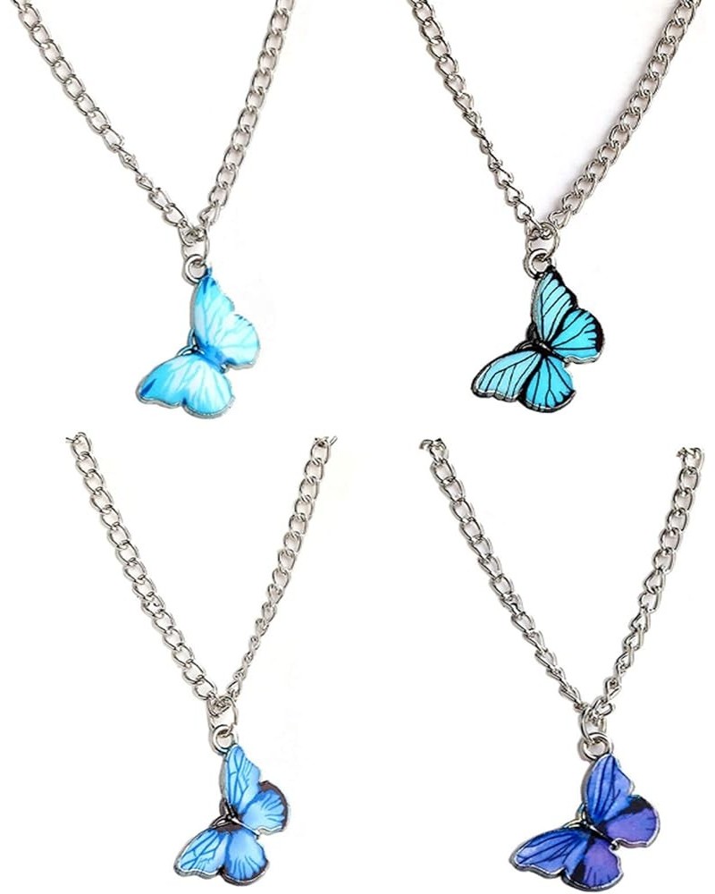 4/5 Pcs Retro Colorful Butterfly Thin Chain Link Pendant Necklace Sets for Women Teen Girl 14K Silver Plated Adjustable Anima...