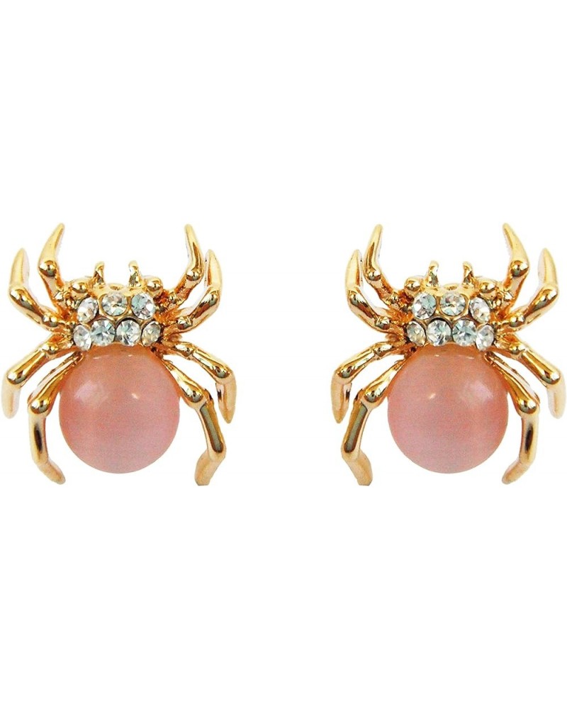 18k Gold Plated Multi-color Crystal Created-Opal Spider Ear Stud Earrings Pink $9.68 Earrings