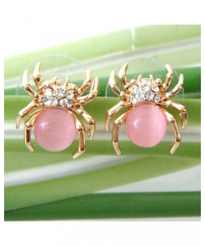 18k Gold Plated Multi-color Crystal Created-Opal Spider Ear Stud Earrings Pink $9.68 Earrings