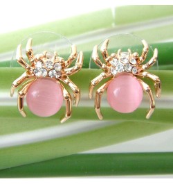 18k Gold Plated Multi-color Crystal Created-Opal Spider Ear Stud Earrings Pink $9.68 Earrings