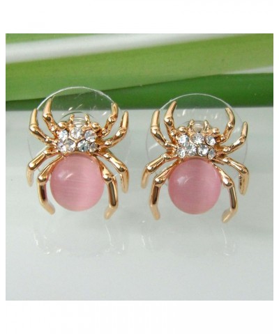 18k Gold Plated Multi-color Crystal Created-Opal Spider Ear Stud Earrings Pink $9.68 Earrings