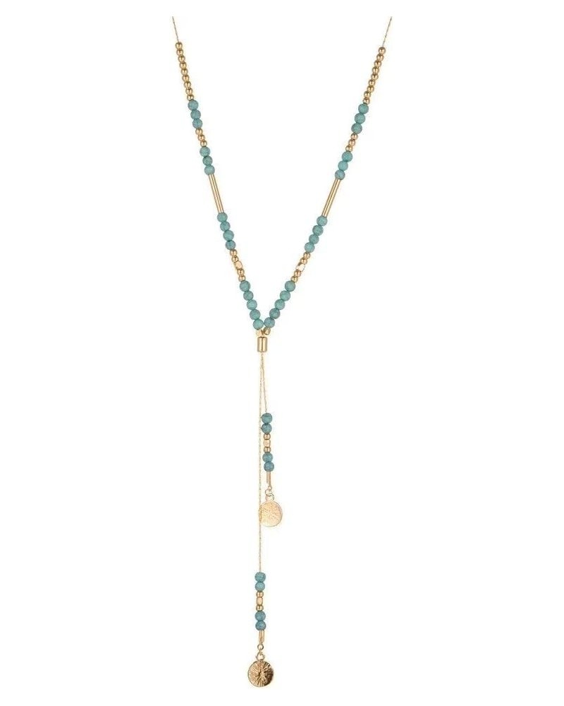 Turquoise Necklace Bohemian Summer Beach Multi-layer Handmade Gold Coin Plated Beaded Long Necklace Jewelry Gifts For Women G...