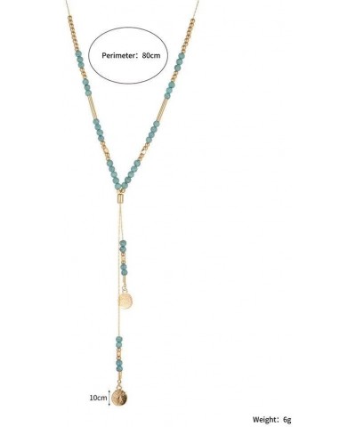 Turquoise Necklace Bohemian Summer Beach Multi-layer Handmade Gold Coin Plated Beaded Long Necklace Jewelry Gifts For Women G...