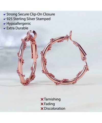 925 Sterling Silver Chain-Wrap Clip-On Hoop Earrings for Women and Teen Girls, 20mm, 25mm, 30mm in Silver, Yellow & Rose Gold...