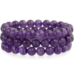 Unisex Stackable Set Of 3 Gemstone Round Bead 8MM Stretch Bracelet For Women Teen Men Multi Strand Stacking Adjustable Purple...