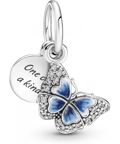 Blue Butterfly & Quote Double Dangle Charm Bracelet Charm Moments Bracelets - Stunning Women's Jewelry - Made with Sterling S...