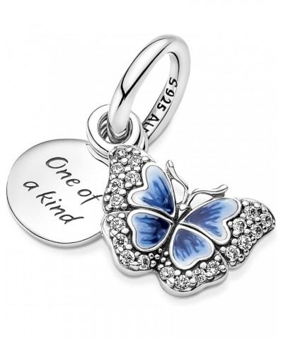 Blue Butterfly & Quote Double Dangle Charm Bracelet Charm Moments Bracelets - Stunning Women's Jewelry - Made with Sterling S...