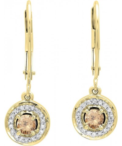 Each 3.3 MM Round Gemstone & Diamond Halo Style Dangling Drop Earrings, Available in Various Gemstones, Diamond & Metal in 10...