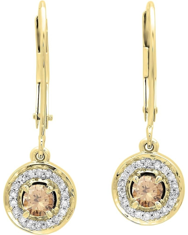 Each 3.3 MM Round Gemstone & Diamond Halo Style Dangling Drop Earrings, Available in Various Gemstones, Diamond & Metal in 10...