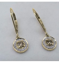 Each 3.3 MM Round Gemstone & Diamond Halo Style Dangling Drop Earrings, Available in Various Gemstones, Diamond & Metal in 10...