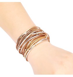 Leather Wrap Bracelets for Women, Boho Leopard Multi-Layer Crystal Beads Cuff Bracelet Jewelry B17:Gold Circle $8.50 Bracelets