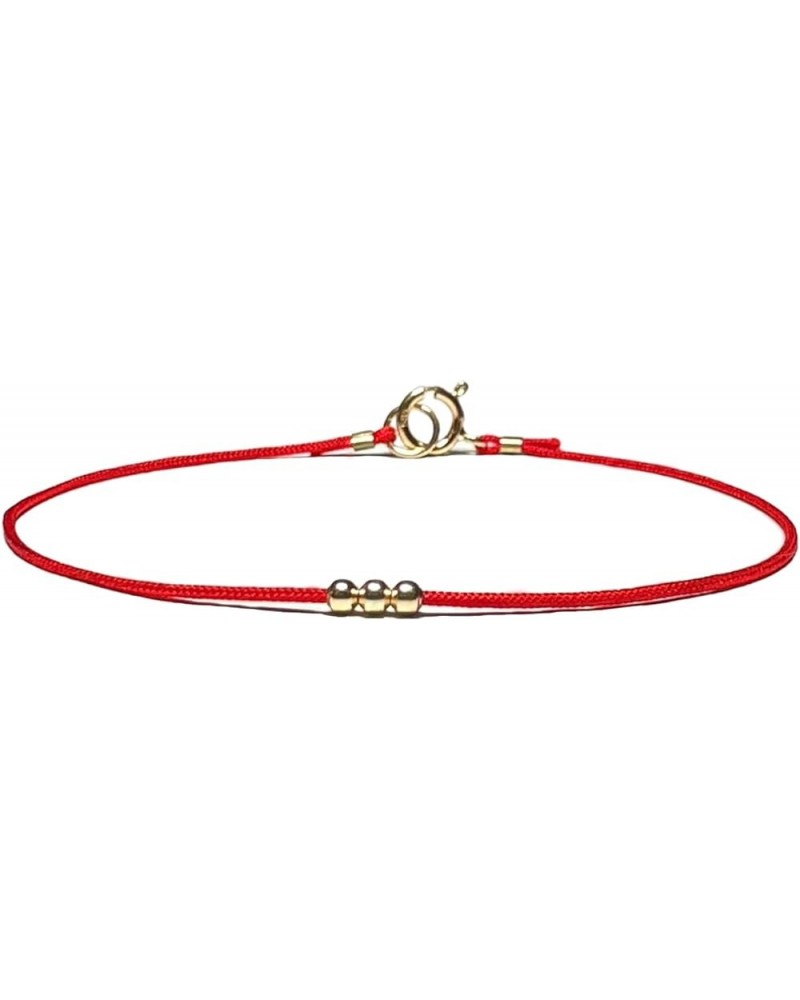 14K Solid Gold Bead Ball Red String Bracelet - Thin - Unisex Kabbalah Protection Jewelry with Clasp - Yellow Gold Accents - T...