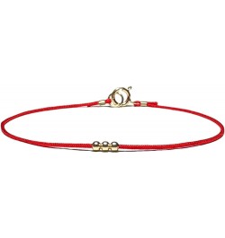 14K Solid Gold Bead Ball Red String Bracelet - Thin - Unisex Kabbalah Protection Jewelry with Clasp - Yellow Gold Accents - T...