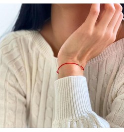 14K Solid Gold Bead Ball Red String Bracelet - Thin - Unisex Kabbalah Protection Jewelry with Clasp - Yellow Gold Accents - T...