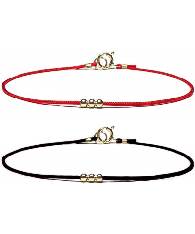 14K Solid Gold Bead Ball Red String Bracelet - Thin - Unisex Kabbalah Protection Jewelry with Clasp - Yellow Gold Accents - T...