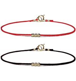 14K Solid Gold Bead Ball Red String Bracelet - Thin - Unisex Kabbalah Protection Jewelry with Clasp - Yellow Gold Accents - T...