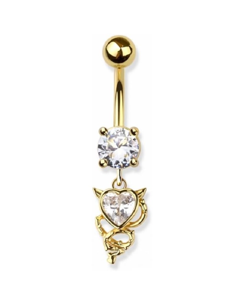 14GA 316L Stainless Steel CZ Crystal Devil Cat Heart Dangling Belly Button Ring Gold Tone/Clear $8.52 Body Jewelry