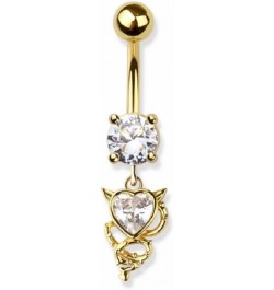 14GA 316L Stainless Steel CZ Crystal Devil Cat Heart Dangling Belly Button Ring Gold Tone/Clear $8.52 Body Jewelry