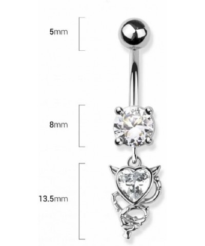 14GA 316L Stainless Steel CZ Crystal Devil Cat Heart Dangling Belly Button Ring Gold Tone/Clear $8.52 Body Jewelry