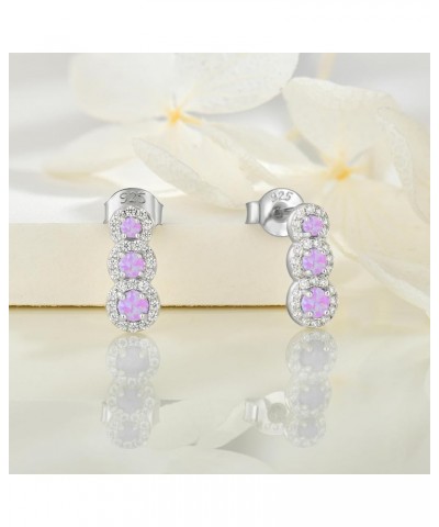 Created Opal Earrings 925 Sterling Silver Stud Earrings with 5A Cubic Zirconia Jewelry Gift for Women B pink opal $26.00 Earr...