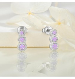 Created Opal Earrings 925 Sterling Silver Stud Earrings with 5A Cubic Zirconia Jewelry Gift for Women B pink opal $26.00 Earr...