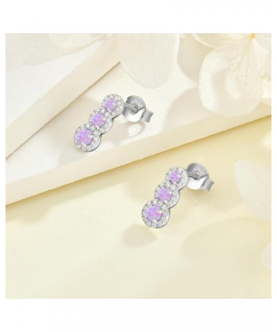 Created Opal Earrings 925 Sterling Silver Stud Earrings with 5A Cubic Zirconia Jewelry Gift for Women B pink opal $26.00 Earr...