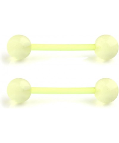 14G 16mm Glow In The Dark Flexible Acrylic Straight Tongue Nipple Ring Retainer Piercing 2PCS - Yellow $9.85 Body Jewelry