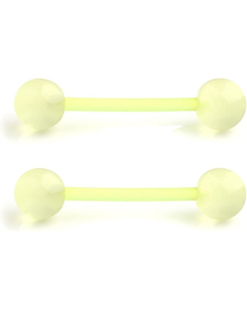 14G 16mm Glow In The Dark Flexible Acrylic Straight Tongue Nipple Ring Retainer Piercing 2PCS - Yellow $9.85 Body Jewelry