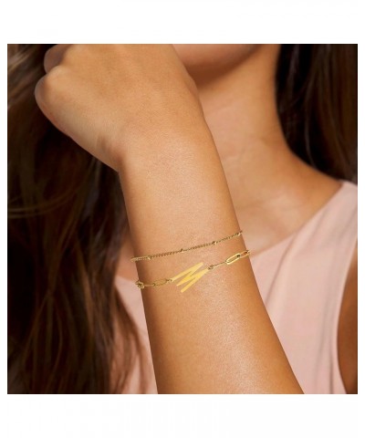 Initial Bracelet Set Dainty Gold Letter Bracelet 14K Gold Plated Stainless Steel Bracelet Layered Gold Bead Paperclip Link Ch...