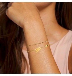 Initial Bracelet Set Dainty Gold Letter Bracelet 14K Gold Plated Stainless Steel Bracelet Layered Gold Bead Paperclip Link Ch...