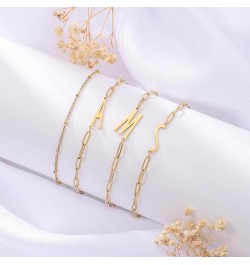 Initial Bracelet Set Dainty Gold Letter Bracelet 14K Gold Plated Stainless Steel Bracelet Layered Gold Bead Paperclip Link Ch...