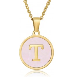 (T) 18k Gold Plated Shell Pendant Initial Necklace 26 Capital A-Z for Women Teen Girl Jewelry Graduation Gifts for Friends $7...