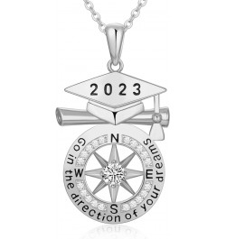 Compass Necklace for Women, 2024 Graduation Gifts for Her, S925 Sterling Silver Graduate Jewelry with 18k White Gold Filled -...