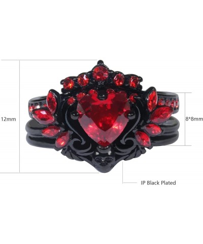 Couple Rings Matching Rings Black Wings Skull Ring 1.5ct Red CZ Womens Wedding Ring Sets Punk Ring Red women size6 & men size...