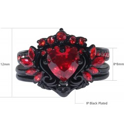 Couple Rings Matching Rings Black Wings Skull Ring 1.5ct Red CZ Womens Wedding Ring Sets Punk Ring Red women size6 & men size...