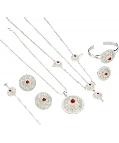 Ethiopian Jewelry Sets Red Stone African Jewellry Ethiopia Wedding Bride Habesha Set silver $10.92 Jewelry Sets