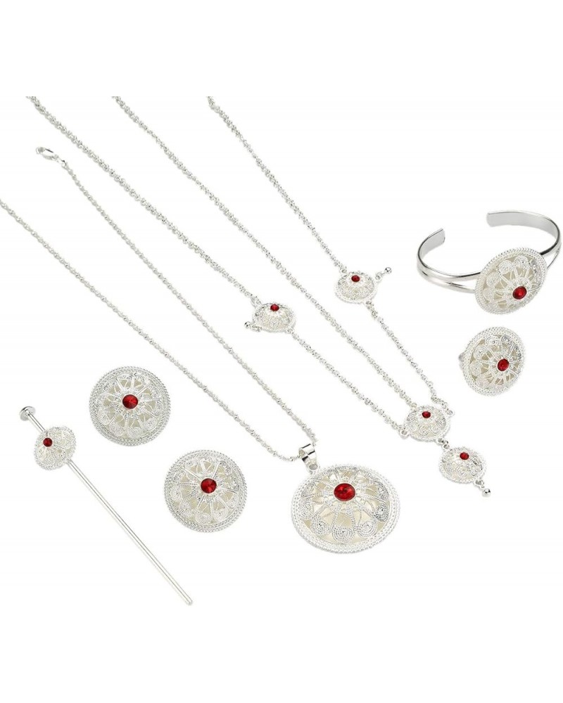 Ethiopian Jewelry Sets Red Stone African Jewellry Ethiopia Wedding Bride Habesha Set silver $10.92 Jewelry Sets