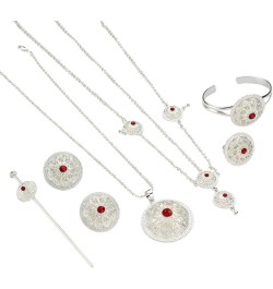 Ethiopian Jewelry Sets Red Stone African Jewellry Ethiopia Wedding Bride Habesha Set silver $10.92 Jewelry Sets