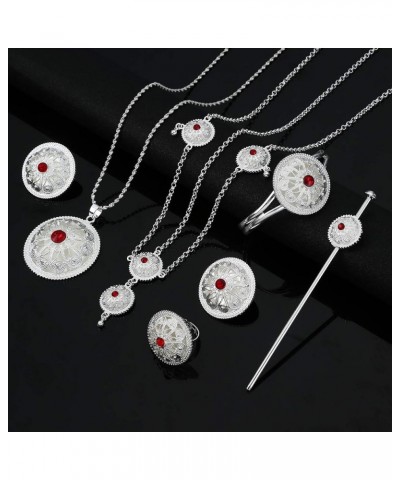 Ethiopian Jewelry Sets Red Stone African Jewellry Ethiopia Wedding Bride Habesha Set silver $10.92 Jewelry Sets