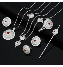 Ethiopian Jewelry Sets Red Stone African Jewellry Ethiopia Wedding Bride Habesha Set silver $10.92 Jewelry Sets