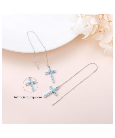 S925 Sterling Silver Threader Drop Earrings Cross 2 $12.74 Earrings