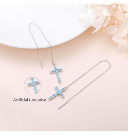 S925 Sterling Silver Threader Drop Earrings Cross 2 $12.74 Earrings