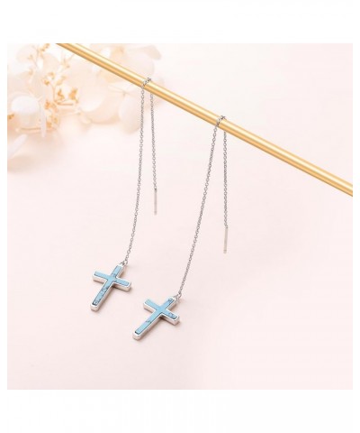 S925 Sterling Silver Threader Drop Earrings Cross 2 $12.74 Earrings