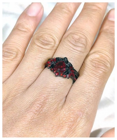 Couple Rings Matching Rings Black Wings Skull Ring 1.5ct Red CZ Womens Wedding Ring Sets Punk Ring Red women size6 & men size...