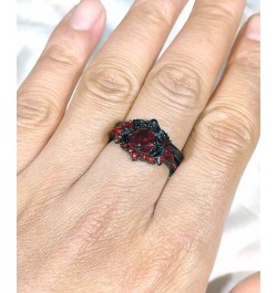 Couple Rings Matching Rings Black Wings Skull Ring 1.5ct Red CZ Womens Wedding Ring Sets Punk Ring Red women size6 & men size...