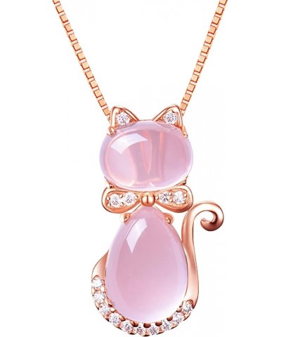 Cute Cat Shape Pink CrystaL Studs Earrings and Pendant Necklace for Teen Girls Y404 Necklace $7.95 Necklaces